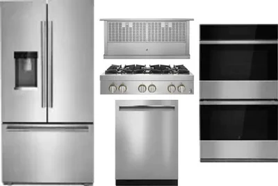 5 Piece Package Includes Refrigerator, Cooktop, Wall Oven, Hood And Dishwasher