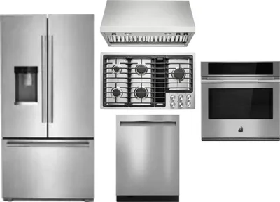 5 Piece Package Includes Refrigerator, Cooktop, Wall Oven, Hood And Dishwasher