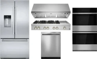 5 Piece Package Includes Refrigerator, Cooktop, Wall Oven, Hood And Dishwasher