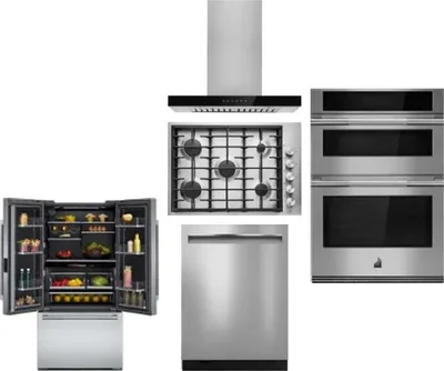 5 Piece Package Includes Refrigerator, Cooktop, Wall Oven, Hood And Dishwasher
