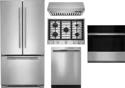 5 Piece Package Includes Refrigerator, Cooktop, Wall Oven, Hood And Dishwasher