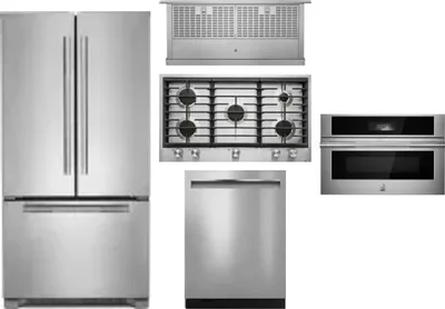 5 Piece Package Includes Refrigerator, Cooktop, Wall Oven, Hood And Dishwasher