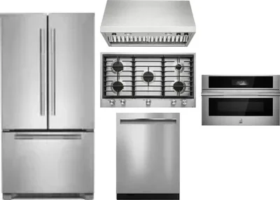 5 Piece Package Includes Refrigerator, Cooktop, Wall Oven, Hood And Dishwasher