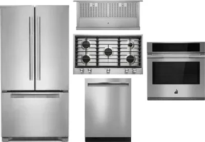 5 Piece Package Includes Refrigerator, Cooktop, Wall Oven, Hood And Dishwasher