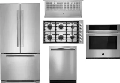 5 Piece Package Includes Refrigerator, Cooktop, Wall Oven, Hood And Dishwasher