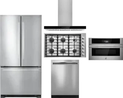 5 Piece Package Includes Refrigerator, Cooktop, Wall Oven, Hood And Dishwasher