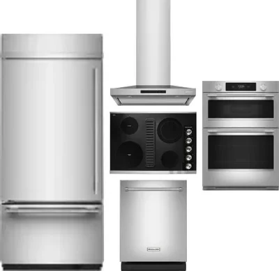 5 Piece Package Includes Refrigerator, Cooktop, Wall Oven, Hood And Dishwasher