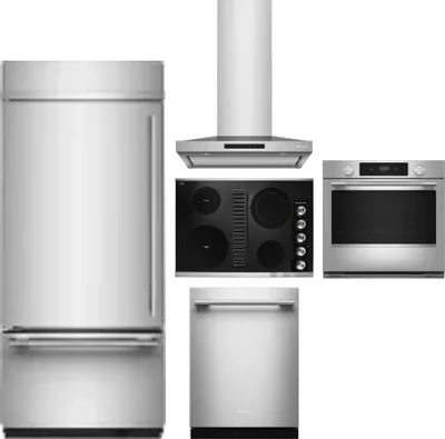 5 Piece Package Includes Refrigerator, Cooktop, Wall Oven, Hood And Dishwasher