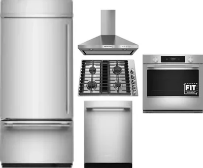 5 Piece Package Includes Refrigerator, Cooktop, Wall Oven, Hood And Dishwasher
