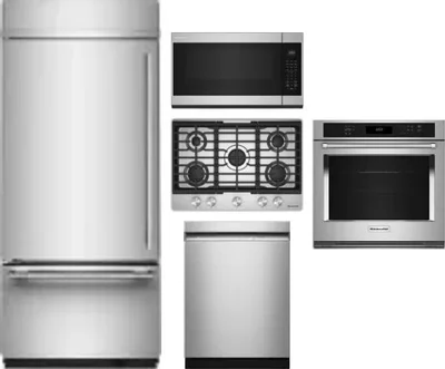 5 Piece Package Includes Refrigerator, Cooktop, Wall Oven, Microwave And Dishwasher