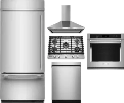 5 Piece Package Includes Refrigerator, Cooktop, Wall Oven, Hood And Dishwasher