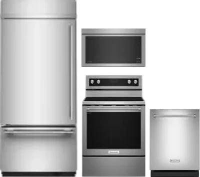 4 Piece Package Includes Refrigerator, Range, Microwave And Dishwasher