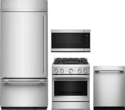 4 Piece Package Includes Refrigerator, Range, Microwave And Dishwasher