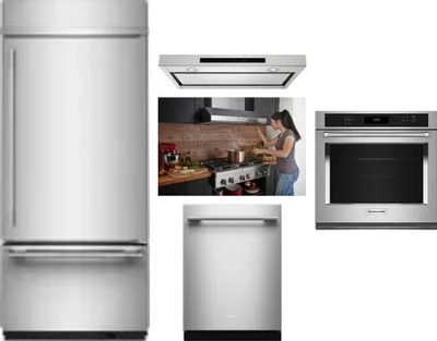 5 Piece Package Includes Refrigerator, Cooktop, Wall Oven, Hood And Dishwasher