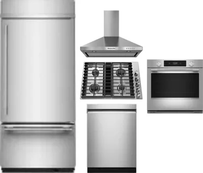 5 Piece Package Includes Refrigerator, Cooktop, Wall Oven, Hood And Dishwasher