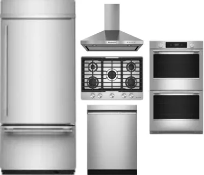 5 Piece Package Includes Refrigerator, Cooktop, Wall Oven, Hood And Dishwasher
