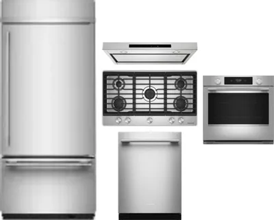 5 Piece Package Includes Refrigerator, Cooktop, Wall Oven, Hood And Dishwasher