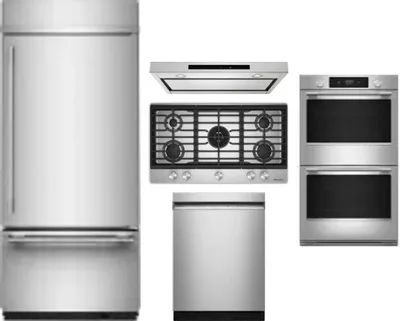 5 Piece Package Includes Refrigerator, Cooktop, Wall Oven, Hood And Dishwasher