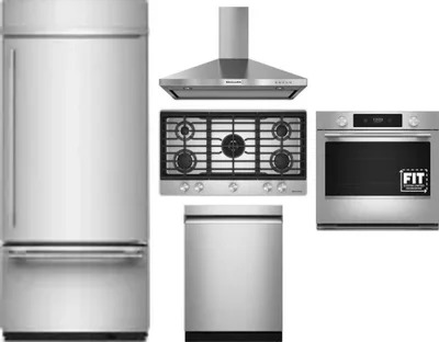 5 Piece Package Includes Refrigerator, Cooktop, Wall Oven, Hood And Dishwasher