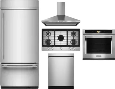 5 Piece Package Includes Refrigerator, Cooktop, Wall Oven, Hood And Dishwasher
