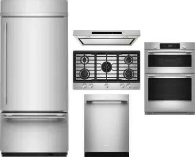 5 Piece Package Includes Refrigerator, Cooktop, Wall Oven, Hood And Dishwasher