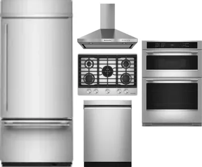 5 Piece Package Includes Refrigerator, Cooktop, Wall Oven, Hood And Dishwasher