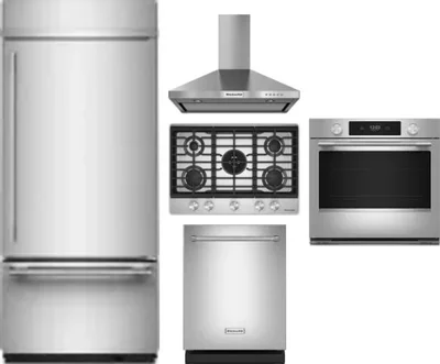 5 Piece Package Includes Refrigerator, Cooktop, Wall Oven, Hood And Dishwasher