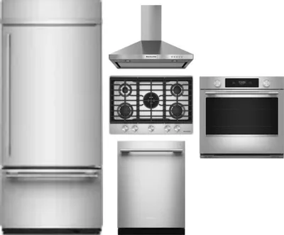 5 Piece Package Includes Refrigerator, Cooktop, Wall Oven, Hood And Dishwasher