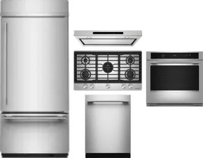 5 Piece Package Includes Refrigerator, Cooktop, Wall Oven, Hood And Dishwasher