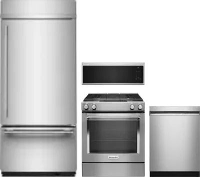 4 Piece Package Includes Refrigerator, Range, Microwave And Dishwasher