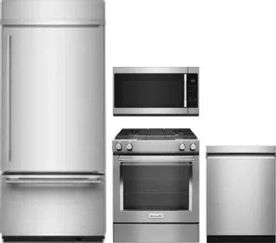 4 Piece Package Includes Refrigerator, Range, Microwave And Dishwasher
