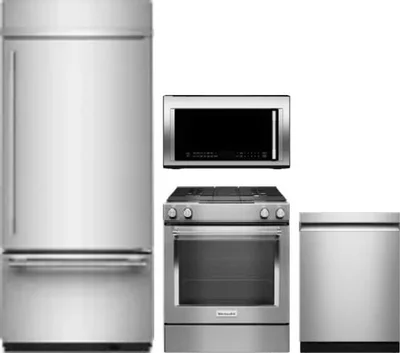 4 Piece Package Includes Refrigerator, Range, Microwave And Dishwasher