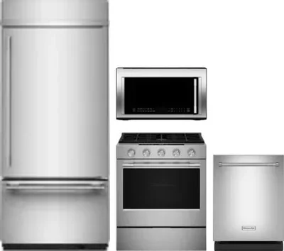 4 Piece Package Includes Refrigerator, Range, Microwave And Dishwasher