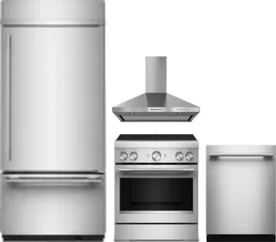 4 Piece Package Includes Refrigerator, Range, Hood And Dishwasher