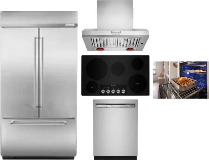 5 Piece Package Includes Refrigerator, Cooktop, Wall Oven, Hood And Dishwasher