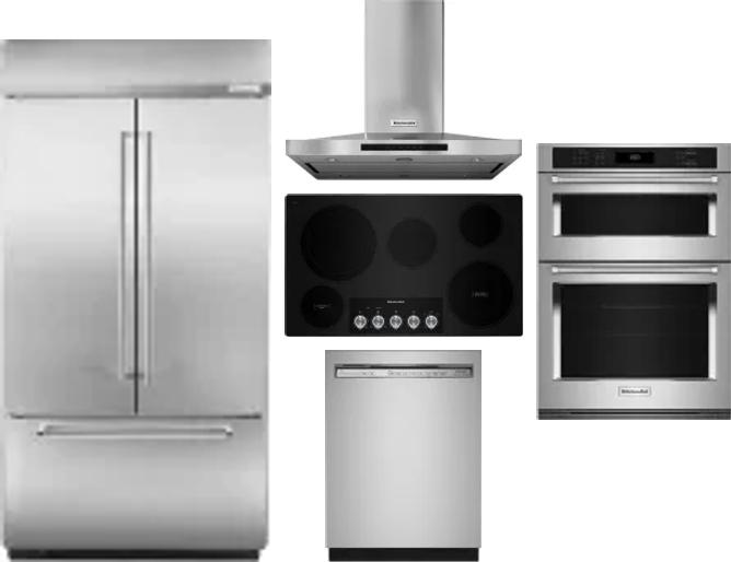 5 Piece Package Includes Refrigerator, Cooktop, Wall Oven, Hood And Dishwasher
