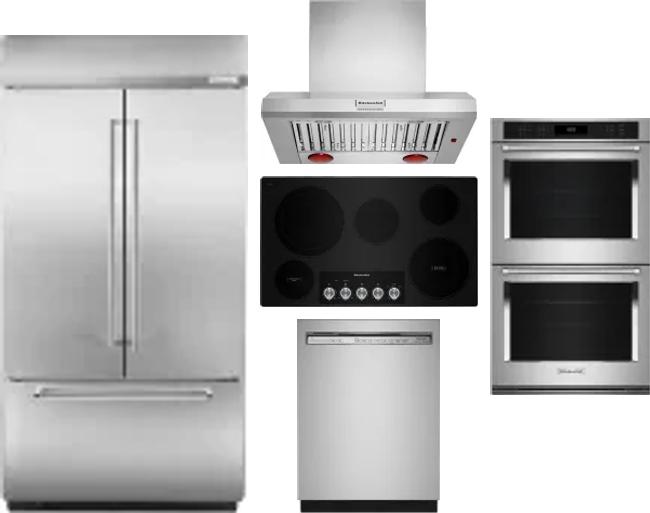 5 Piece Package Includes Refrigerator, Cooktop, Wall Oven, Hood And Dishwasher