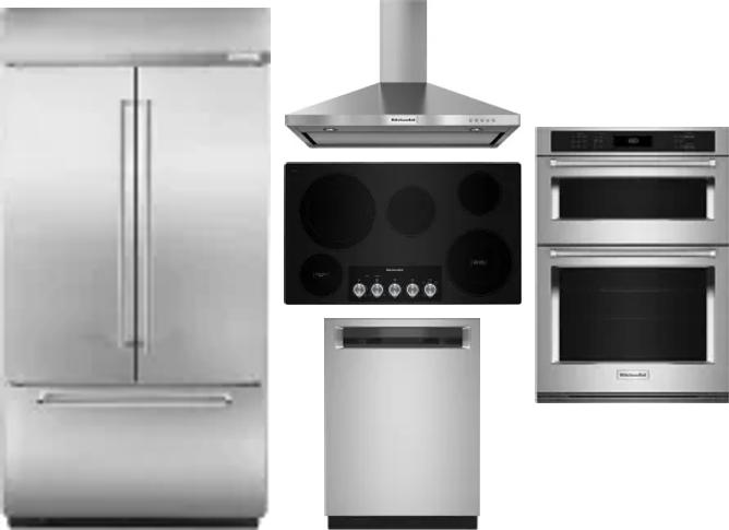 5 Piece Package Includes Refrigerator, Cooktop, Wall Oven, Hood And Dishwasher