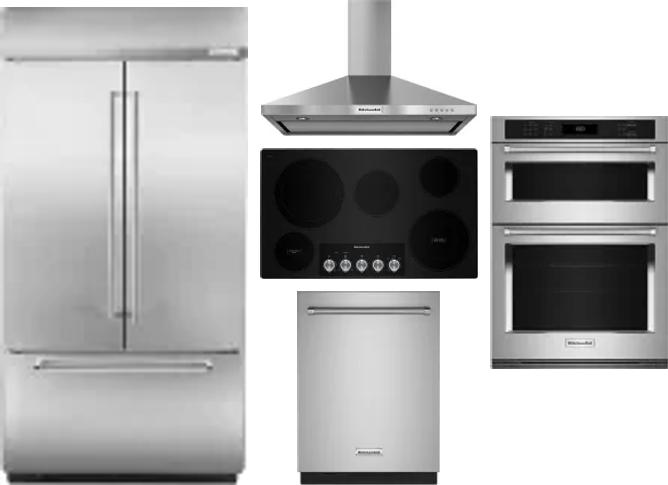 5 Piece Package Includes Refrigerator, Cooktop, Wall Oven, Hood And Dishwasher