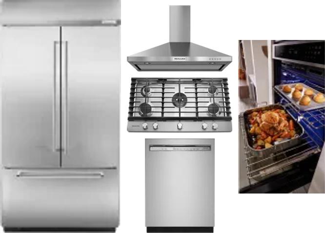 5 Piece Package Includes Refrigerator, Cooktop, Wall Oven, Hood And Dishwasher
