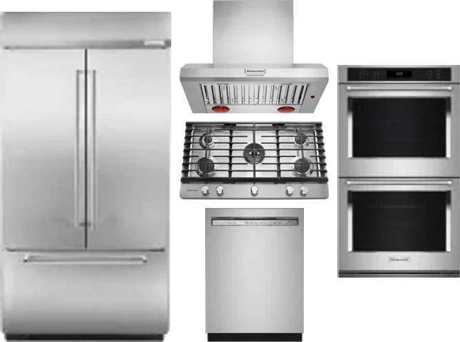5 Piece Package Includes Refrigerator, Cooktop, Wall Oven, Hood And Dishwasher