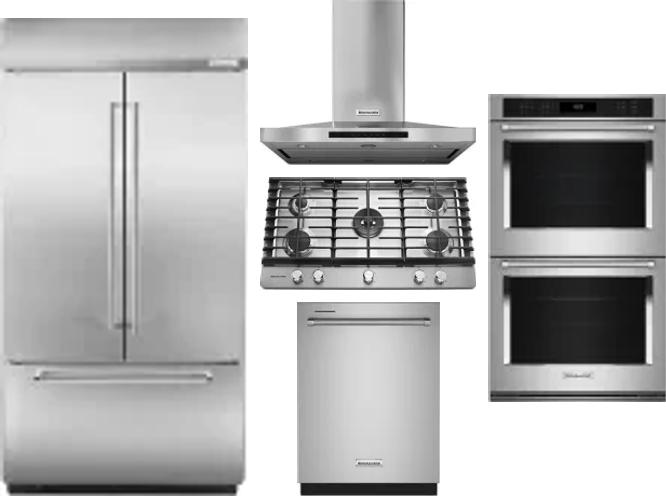 5 Piece Package Includes Refrigerator, Cooktop, Wall Oven, Hood And Dishwasher