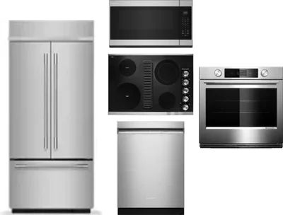 5 Piece Package Includes Refrigerator, Cooktop, Wall Oven, Microwave And Dishwasher