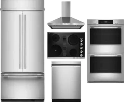 5 Piece Package Includes Refrigerator, Cooktop, Wall Oven, Hood And Dishwasher