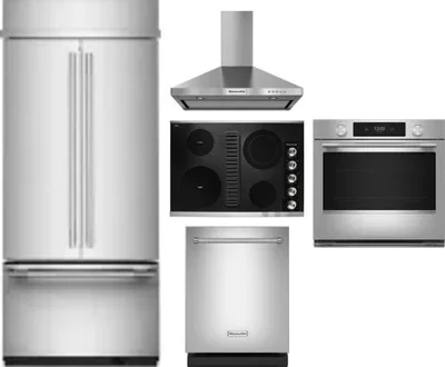 5 Piece Package Includes Refrigerator, Cooktop, Wall Oven, Hood And Dishwasher