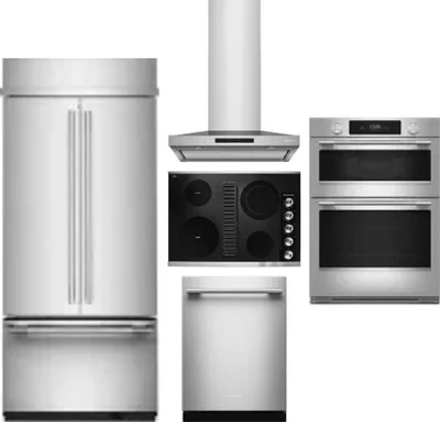 5 Piece Package Includes Refrigerator, Cooktop, Wall Oven, Hood And Dishwasher