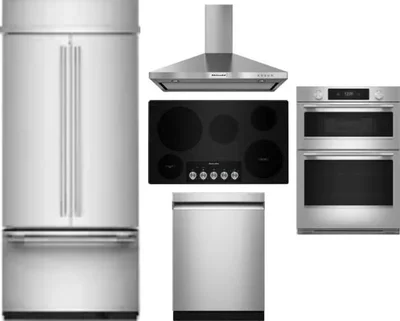 5 Piece Package Includes Refrigerator, Cooktop, Wall Oven, Hood And Dishwasher