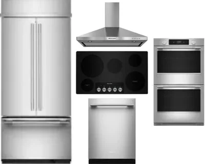 5 Piece Package Includes Refrigerator, Cooktop, Wall Oven, Hood And Dishwasher