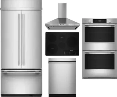 5 Piece Package Includes Refrigerator, Cooktop, Wall Oven, Hood And Dishwasher