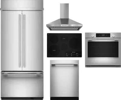 5 Piece Package Includes Refrigerator, Cooktop, Wall Oven, Hood And Dishwasher